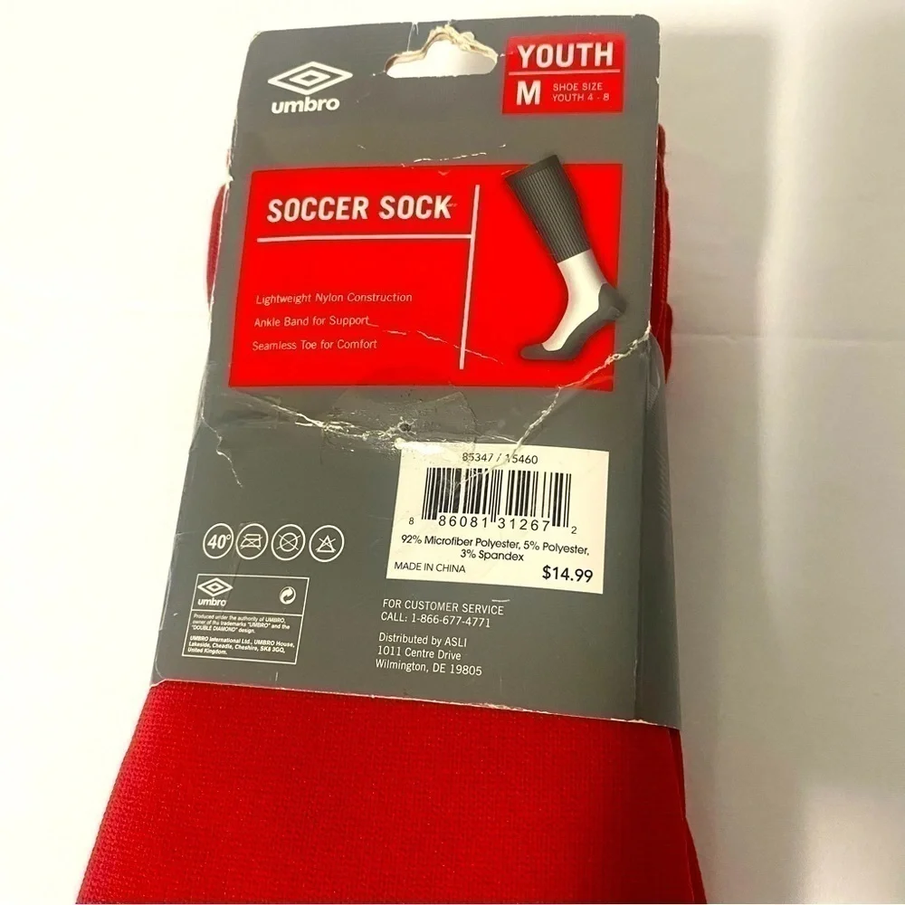 UMBRO SOCCER SOCKS YOUTH 2 PACK UNISEX RED MEDIUM GAME-DAY NWT